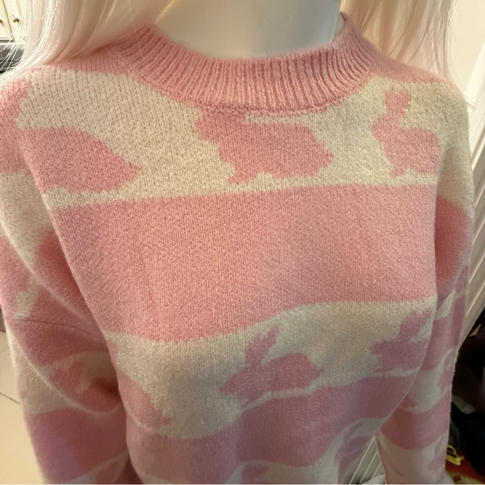 Pink and Cream Bunny Pattern Sweater Forever 21 NWT